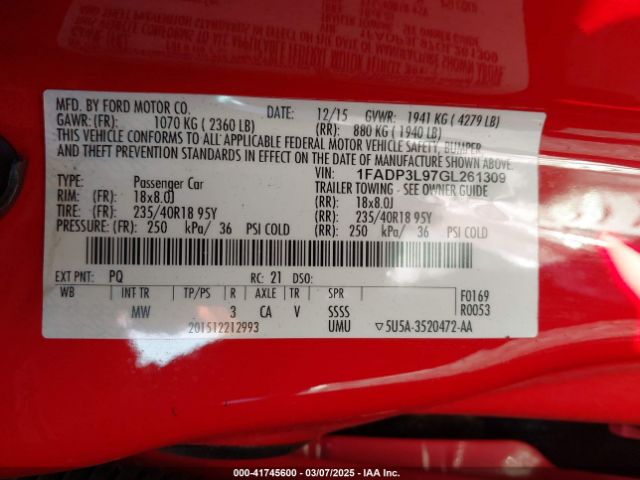 1FADP3L97GL261309 Ford FOCUS ST