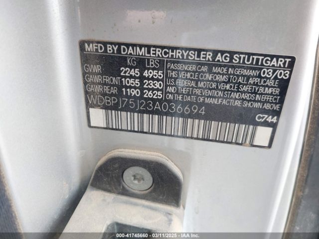 2003 MERCEDES-BENZ CL 500 WDBPJ75J23A036694 Photo 8