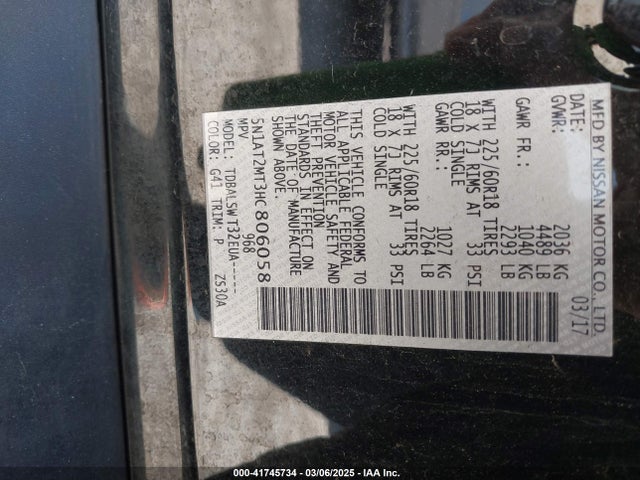 5N1AT2MT3HC806058 Nissan Rogue Sl
