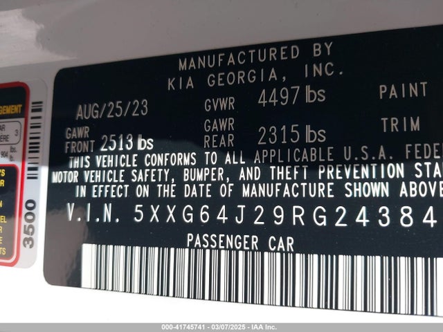 5XXG64J29RG243841 KIA K5 Gt-line