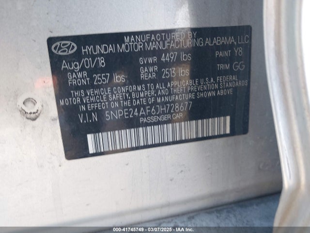 5NPE24AF6JH728677 Hyundai gdi theta-ii