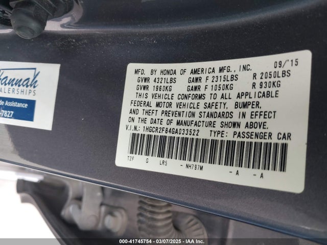 1HGCR2F84GA033522 Honda Accord Ex-l