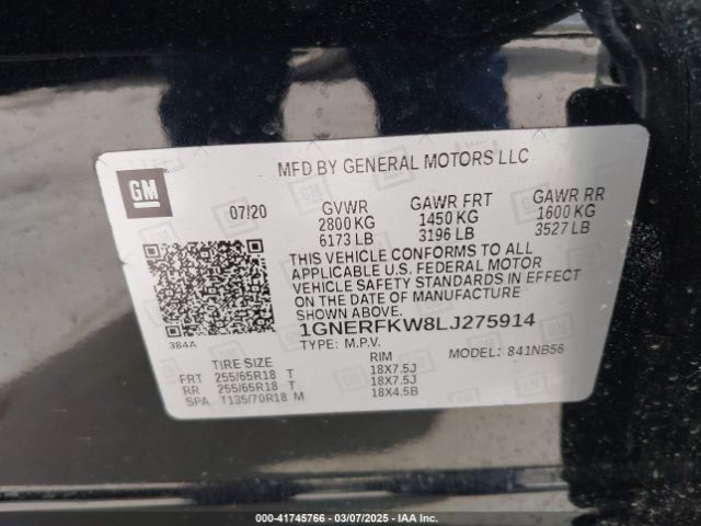 1GNERFKW8LJ275914 Chevrolet Traverse Fwd Ls