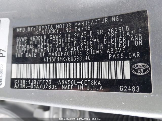 4T1BF1FK2GU598340 Toyota CAMRY SE