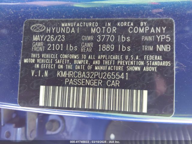 KMHRC8A32PU265541 Hyundai Venue Limited