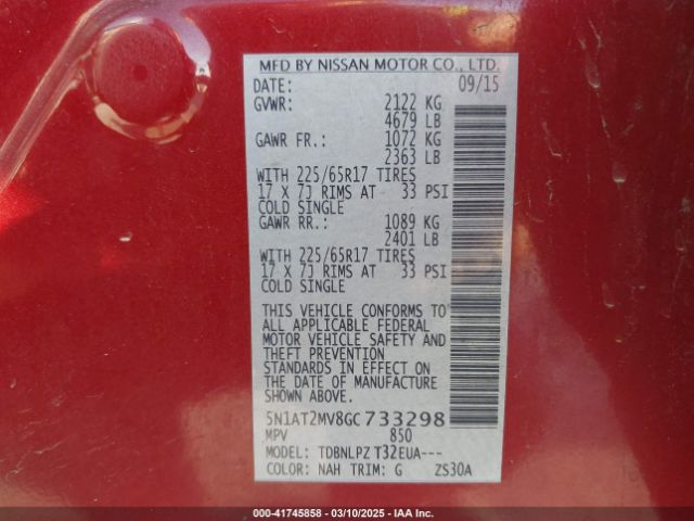 5N1AT2MV8GC733298 Nissan Rogue S/sl/sv