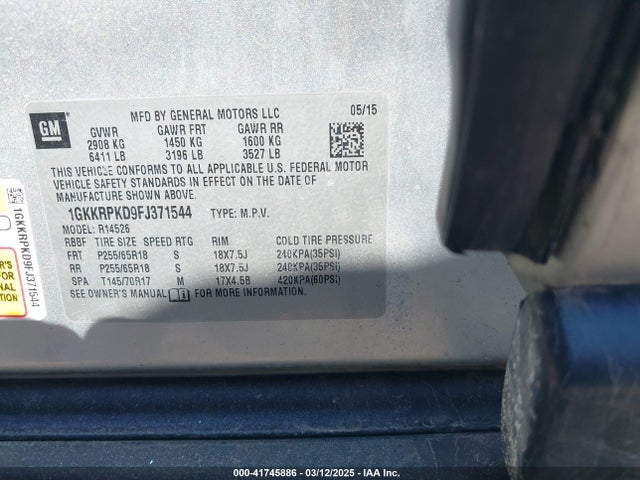 1GKKRPKD9FJ371544 GMC Acadia Sle-2