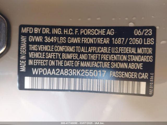 2024 PORSCHE 718 CAYMAN WP0AA2A83RK255017 Photo 8