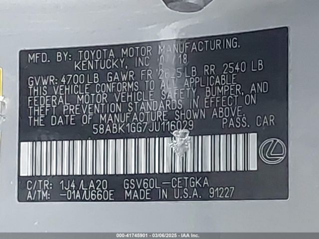 58ABK1GG7JU116029 Lexus ES 350