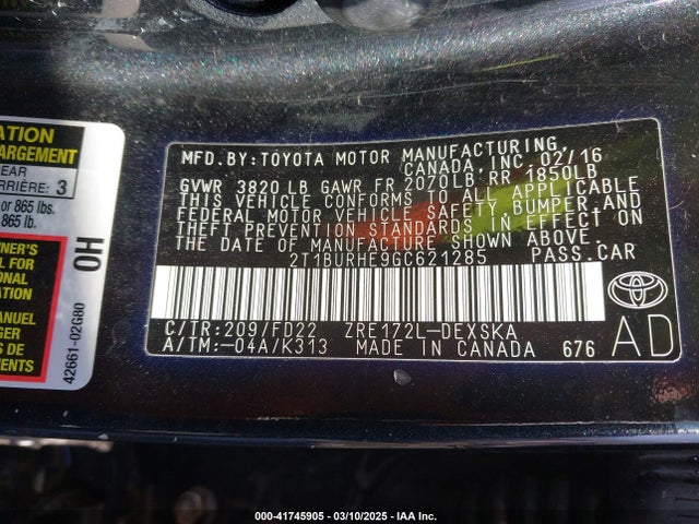 2T1BURHE9GC621285 Toyota Corolla S Plus