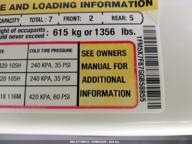 1FM5K7F87GGB58855 Ford Explorer Limited