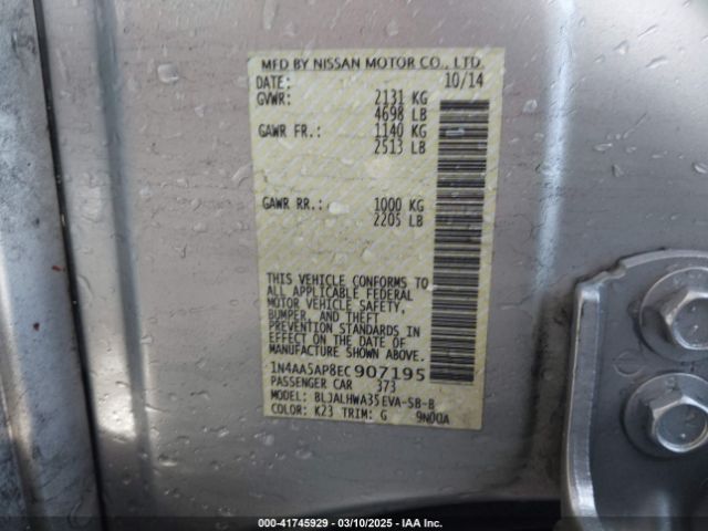 1N4AA5AP8EC907195 Nissan Maxima 3.5 Sv