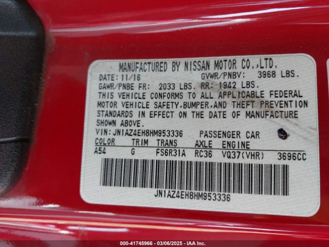 JN1AZ4EH8HM953336 Nissan 370Z