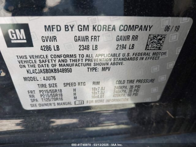 KL4CJASB0KB948950 Buick Encore Fwd Preferred