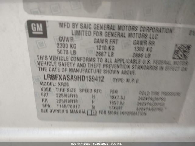 LRBFXASA9HD159412 Buick Envision Preferred
