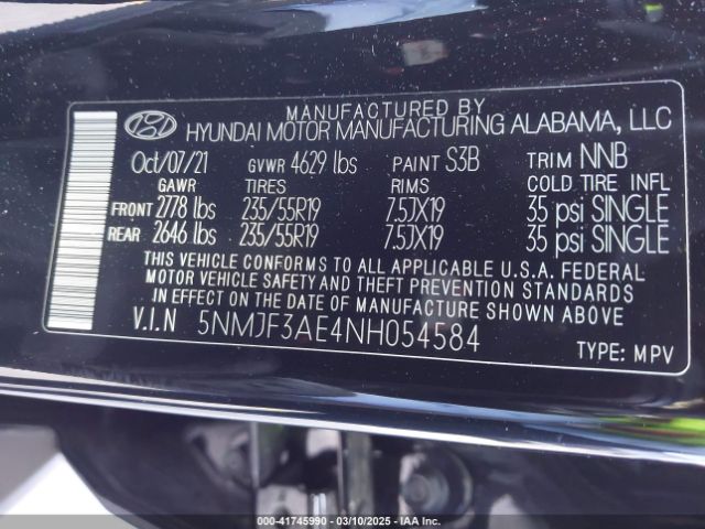 5NMJF3AE4NH054584 Hyundai TUCSON SEL