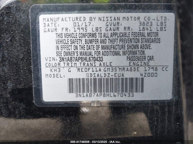 3N1AB7AP8HL670433 Nissan SENTRA SV