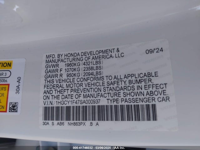 1HGCY1F47SA000937 Honda ACCORD SE