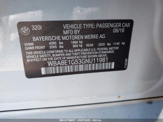 WBA8E1G53GNU11981 BMW 320i