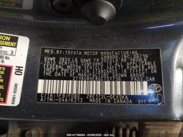2T1BURHE8GC707736 Toyota Corolla S Plus