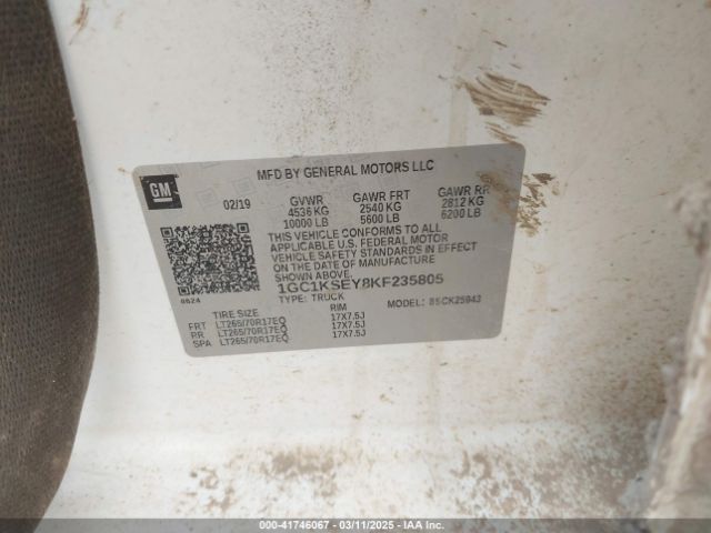 1GC1KSEY8KF235805 Chevrolet Silverado 2500hd Lt