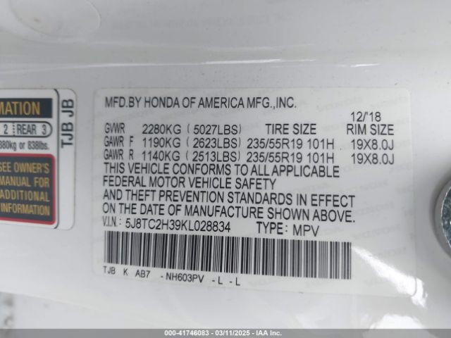 5J8TC2H39KL028834 Acura Rdx Standard