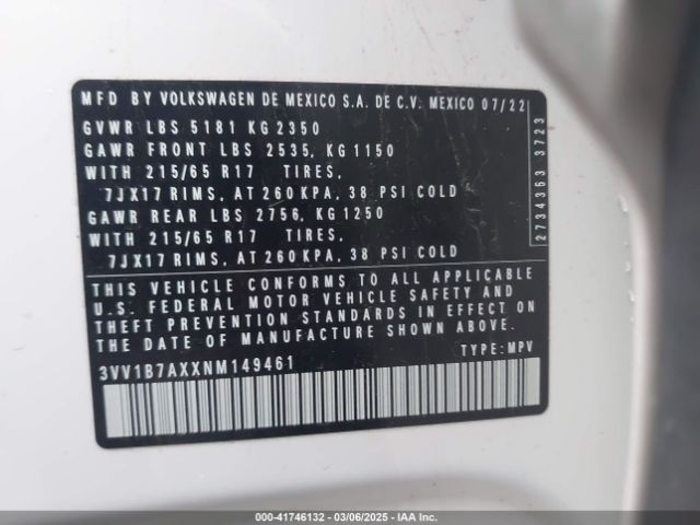 3VV1B7AXXNM149461 Volkswagen Tiguan 2.0t S