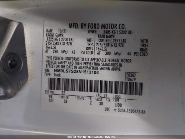 NM0LS7S28N1513106 Ford Transit Connect Xl Cargo Van