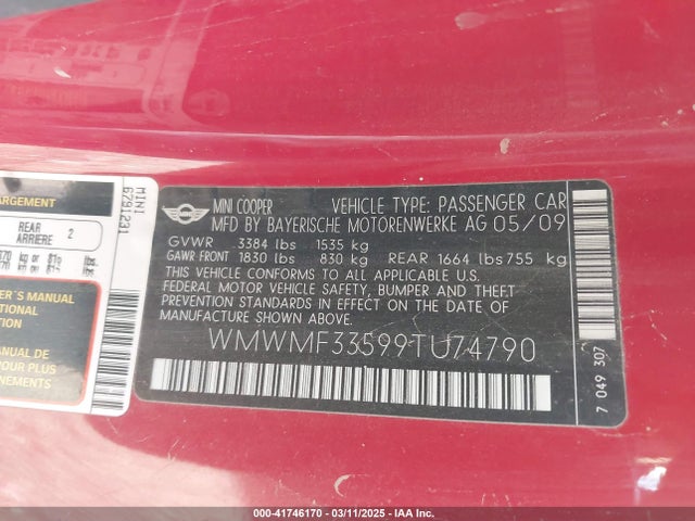 2009 MINI COOPER WMWMF33599TU74790 Photo 8