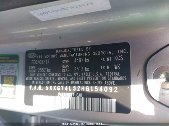 5XXGT4L32HG154092 KIA Optima Lx