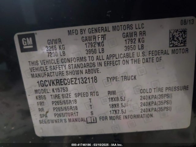 1GCVKREC9EZ132118 Chevrolet Silverado 1500 2lt