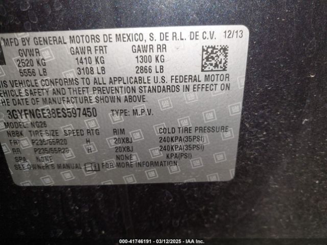 3GYFNGE38ES597450 Cadillac Srx Premium Collection