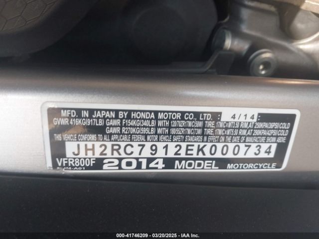 2014 HONDA VFR800 JH2RC7912EK000734 Photo 9
