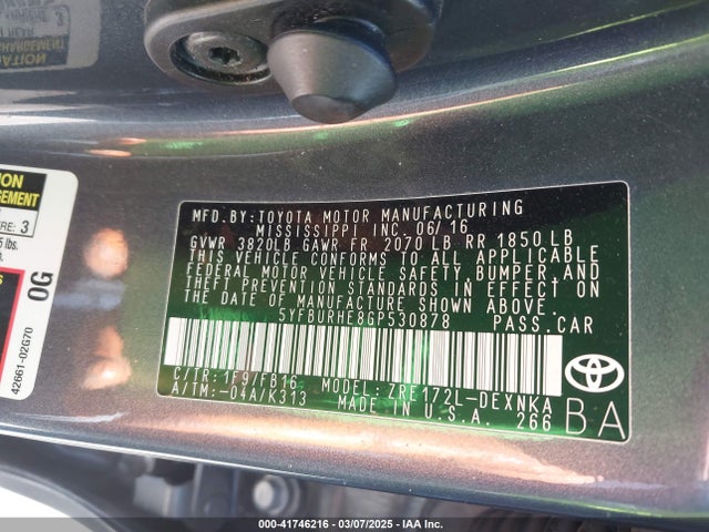 5YFBURHE8GP530878 Toyota COROLLA LE