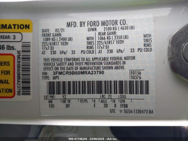 3FMCR9B60MRA23790 Ford Bronco Sport Big Bend
