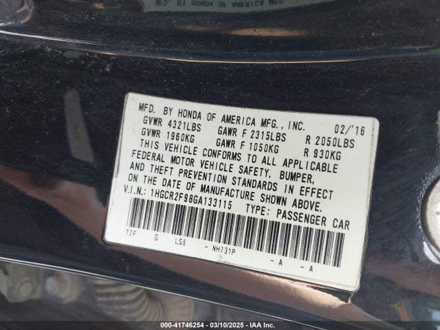 1HGCR2F98GA133115 Honda Accord Ex-l