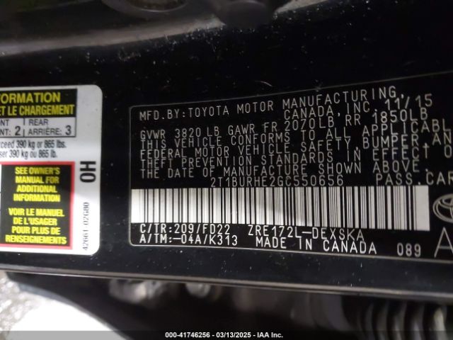 2T1BURHE2GC550656 Toyota Corolla S W/special Edition Pkg