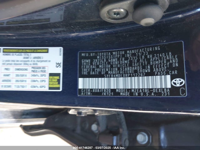 Toyota COROLLA LE 2024 5YFB4MDEXRP112267 Image 9