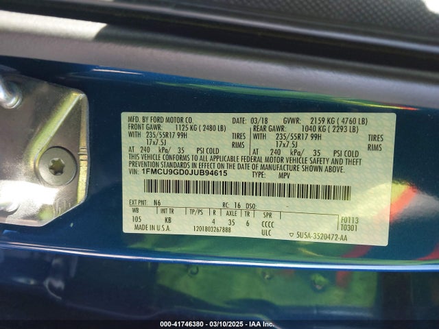 1FMCU9GD0JUB94615 Ford ESCAPE SE