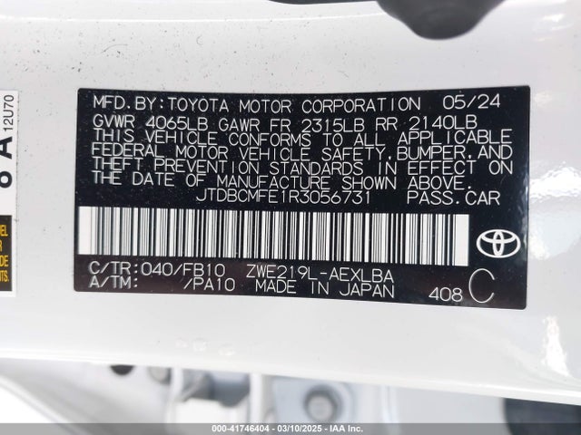 Toyota Corolla Hybrid Le 2024 JTDBCMFE1R3056731 Image 9