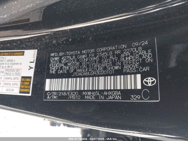JTDADABU2R3020101 Toyota Prius Xle Awd-e