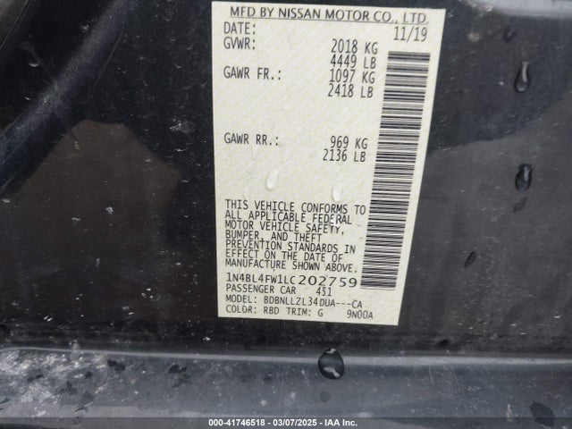 1N4BL4FW1LC202759 Nissan Altima Platinum Intelligent Awd