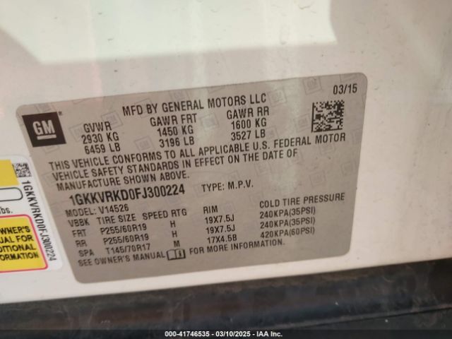 1GKKVRKD0FJ300224 GMC Acadia Slt-1