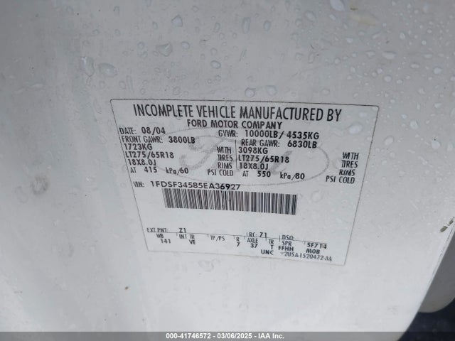 2005 Ford F-350 Xl/xlt მანქანა იყიდება აუქციონზე, vin: 1FDSF34585EA36927, აუქციონის ნომერი: 41746572