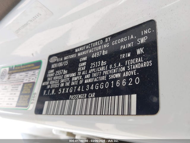 5XXGT4L34GG016620 KIA Optima Lx