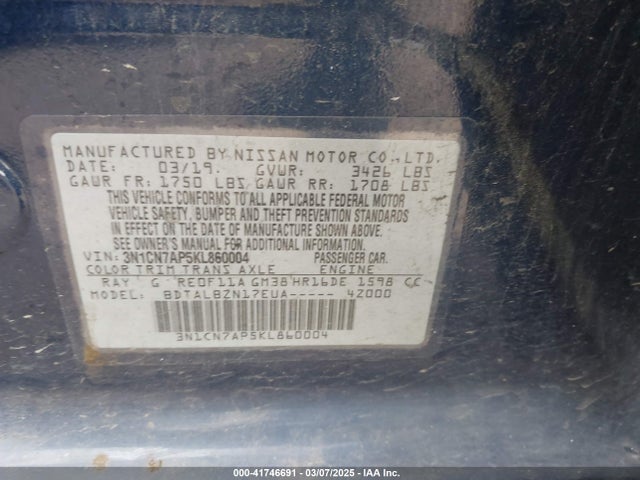 Nissan Versa 1.6 Sv 2019 3N1CN7AP5KL860004 Image 9