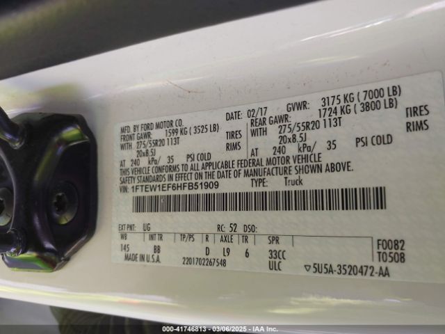 1FTEW1EF6HFB51909 Ford F-150 Platinum