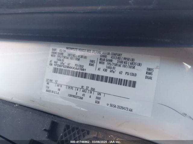 1FDBF8ZM4KKA83981 Ford Transit-350 Cab