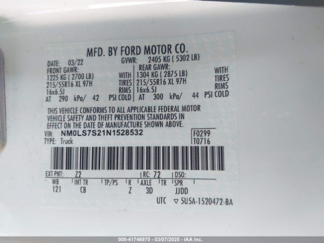 NM0LS7S21N1528532 Ford Transit Connect Xl Cargo Van