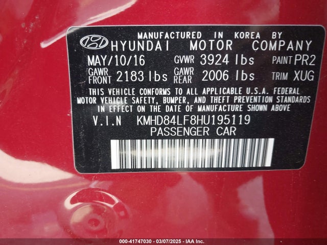 KMHD84LF8HU195119 Hyundai Elantra Limited